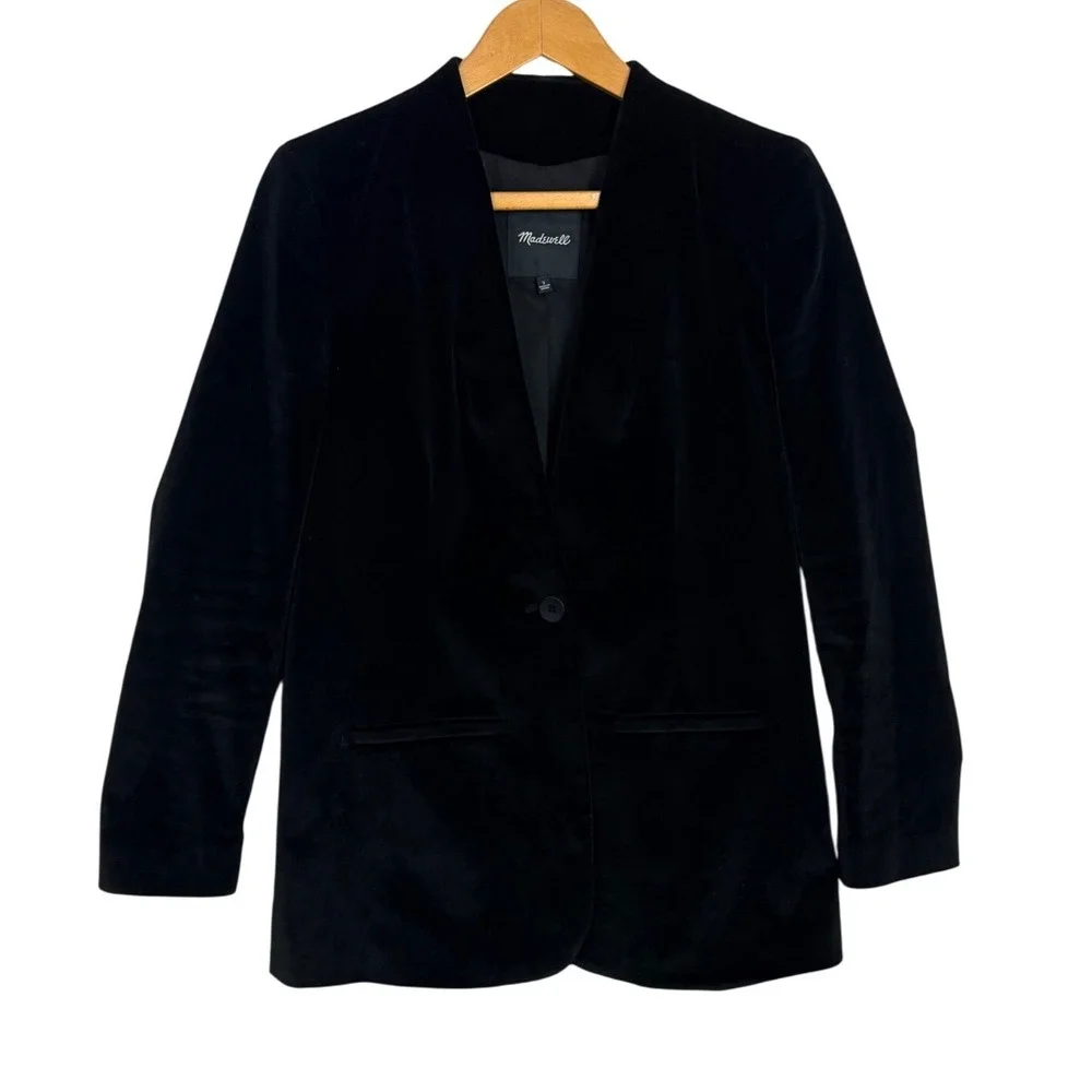 Madewell Black Velvet Single Button Blazer Jacket Womens Size 2